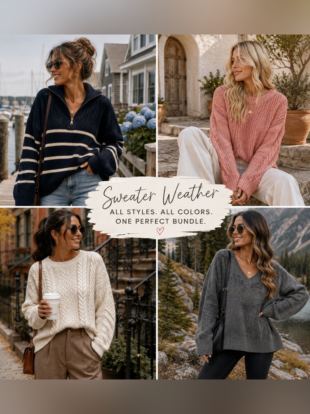 Cozycore Normcore cottagecore Women’s 4pc sweater bundle mixed styles colors